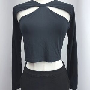 SER.O.YA Black Cutout Long Sleeve Crop Top Halter Neck XL NWT